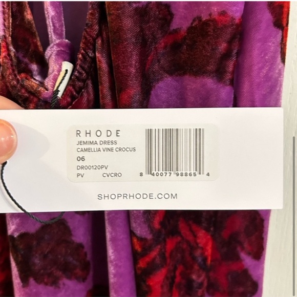 Rhode Jemima Dress in Camellia Vine Crocus Sz 6 Velvet Midi - Picture 4 of 5